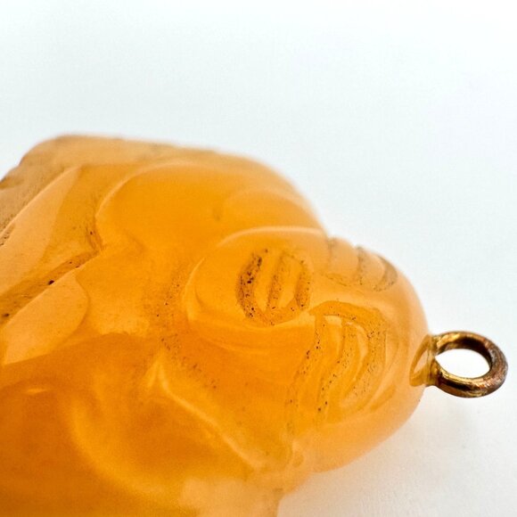 Vintage Hand-Carved Orange Butterscotch Jade Laughing Buddha Pendant 7/8" - Picture 6 of 8
